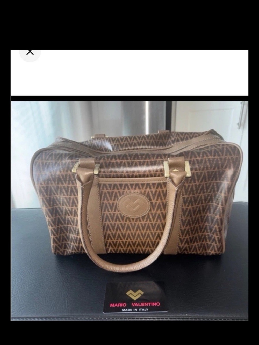 Mario Valentino Brown Monogram Satchel with Gold-Tone Accents